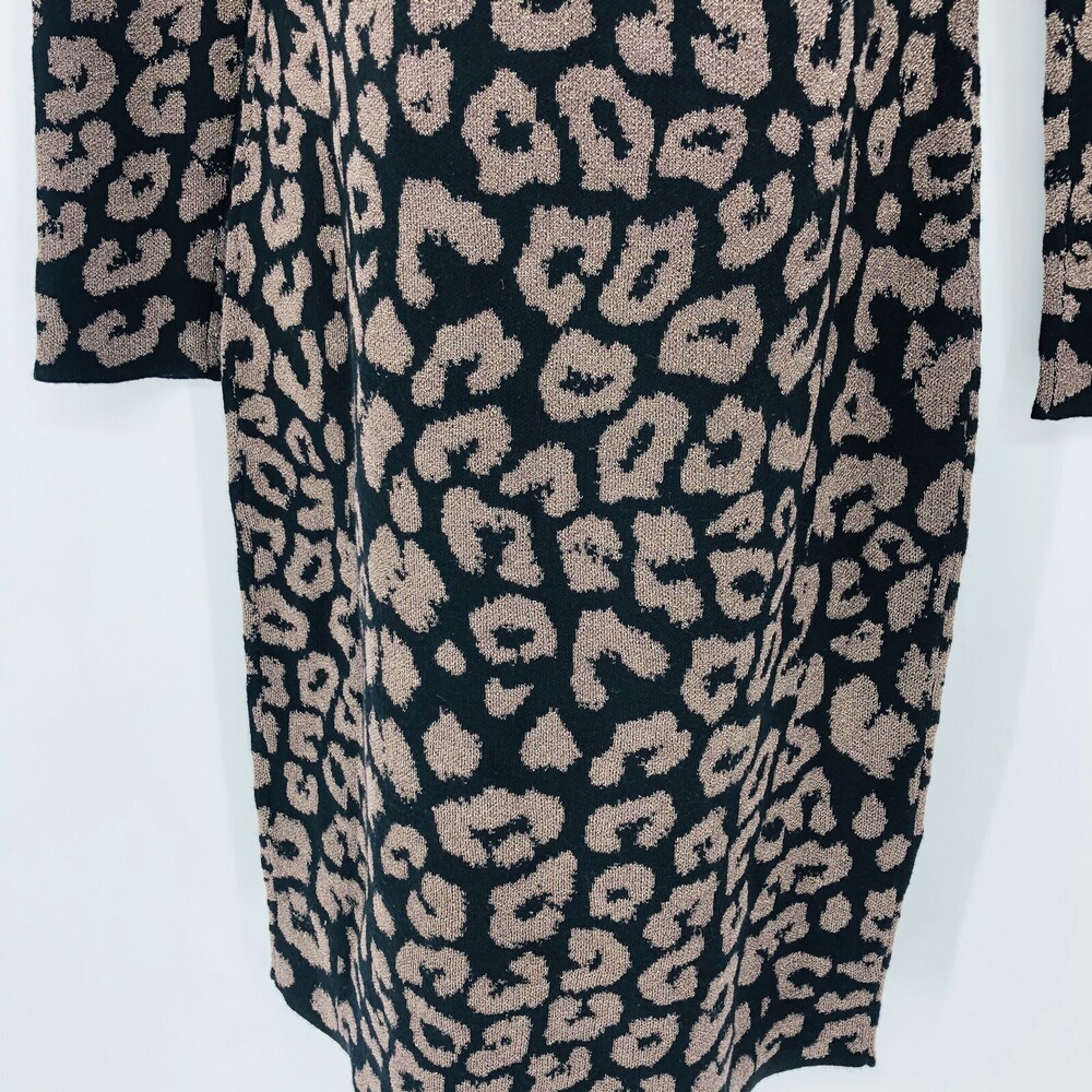 Banana Republic Metallic Leopard Print Long Sleeve Sweater Dress Black Size XS - Picture 3 of 8